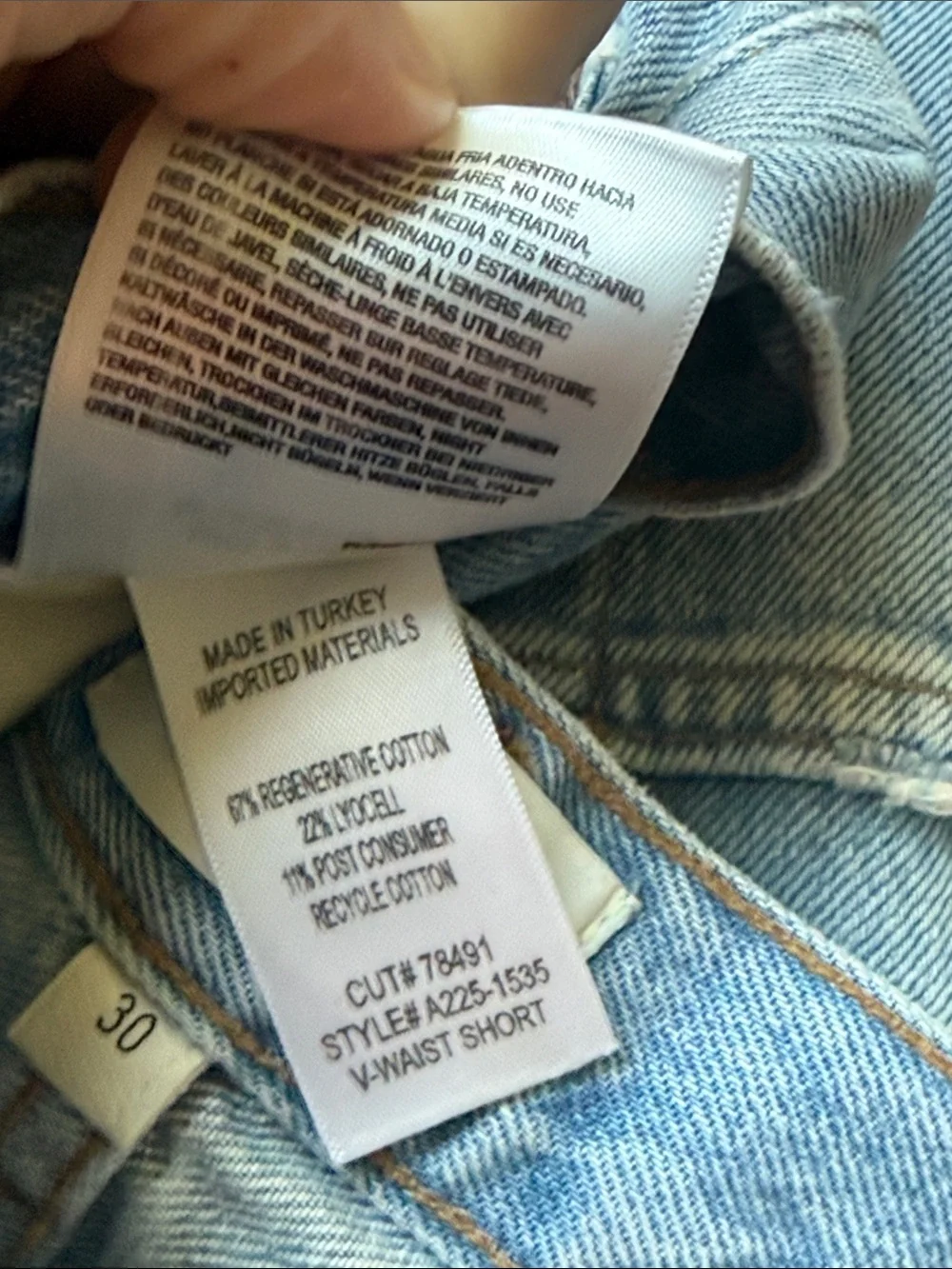 AGOLDE V-waist Denim Short Backbeat Wash Long Inseam Clean Hemline Sz 30
